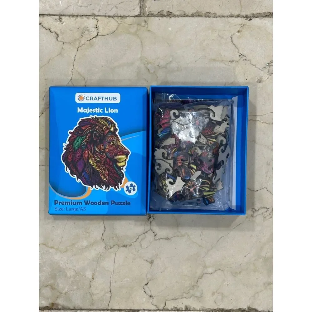 CraftHub Majestic Lion Wooden Puzzle 121 Pieces Large A3 Laser Cut Whimsy Pieces